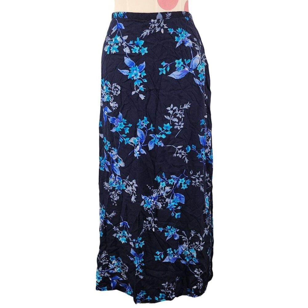 Women's Vintage Kathie Lee Collection Blue Floral Maxi Skirt Side Slits Med/Lrg
